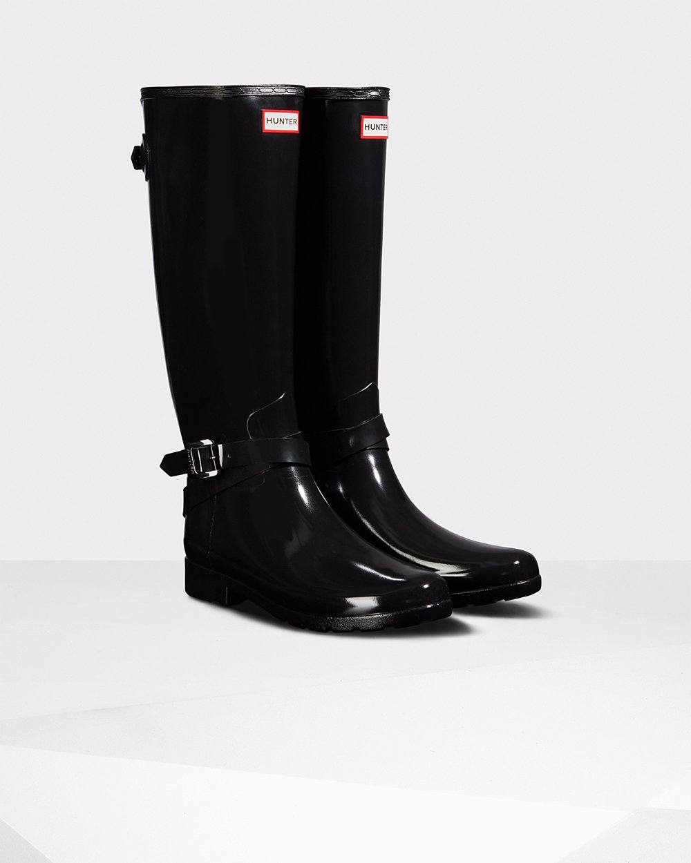 Galochas Altas Hunter Feminina Pretas - Refined Adjustable Gloss - 31KAHNDFL